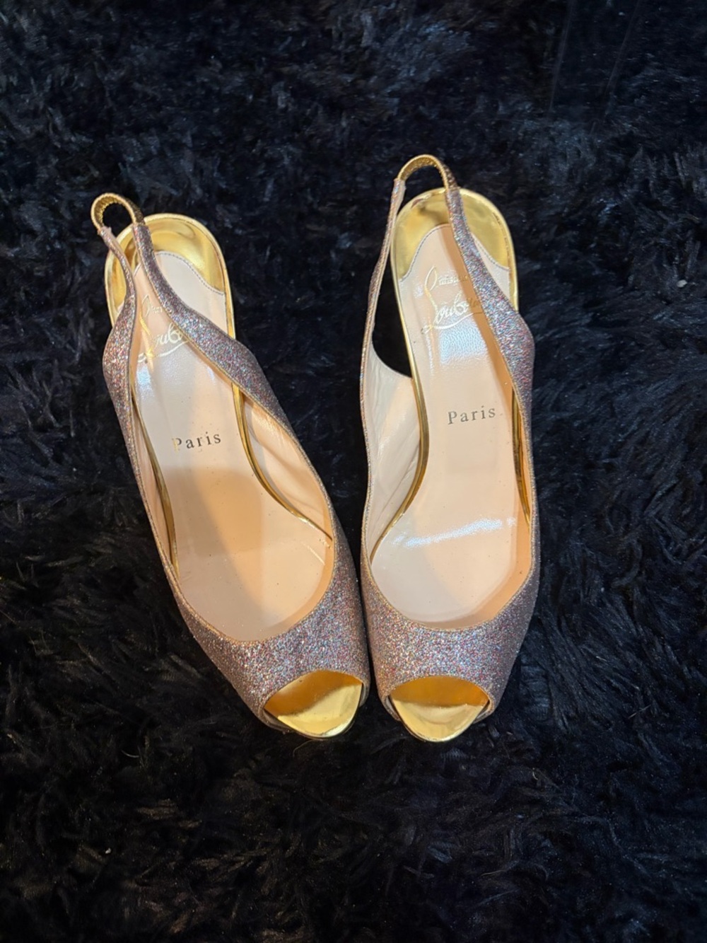Christian Louboutin Vintage 'Very Prive' 120 Pastel Glitter Peep Toe Heels